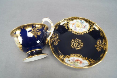 ドレスデン　愛し合うカップル　コバルトブルー＆ゴールド　バードハンドル　カップ＆ソーサーセット