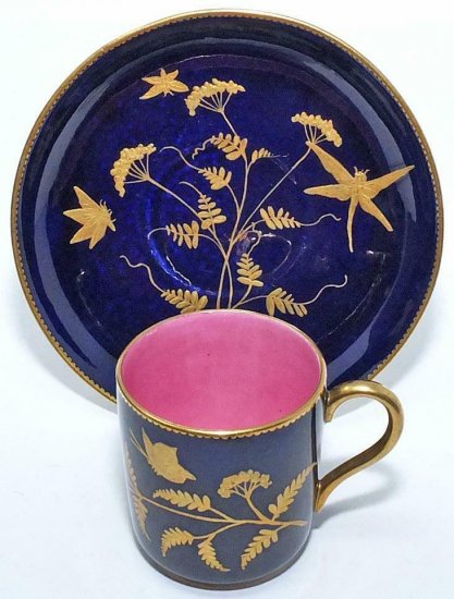 ミントン　蝶のカップ＆ソーサー　コバルトブルー×ゴールド