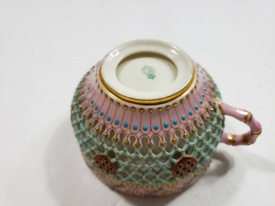 ロイヤルウースター　カップ＆ソーサー　網目×ジュエル　1860年代製