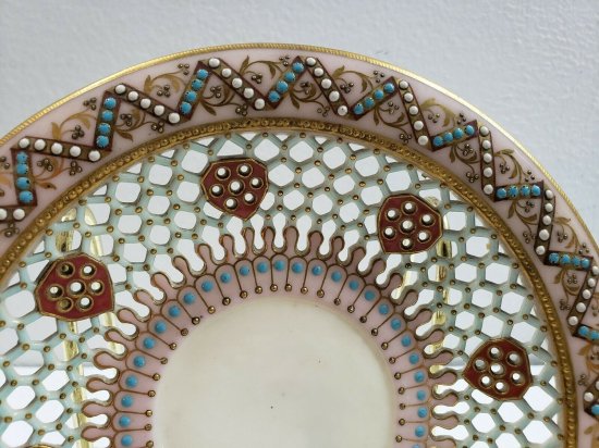 ロイヤルウースター　カップ＆ソーサー　網目×ジュエル　1860年代製