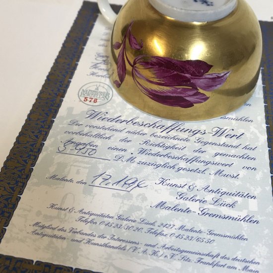 マイセン　カップ＆ソーサー　金色×紫の花　1780年製　マルコリーニ