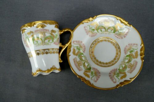 リモージュ　プーヤ　アール・ヌーヴォー　チョコレートカップ　カーネーション　金彩