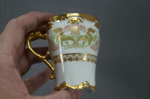 リモージュ　プーヤ　アール・ヌーヴォー　チョコレートカップ　カーネーション　金彩