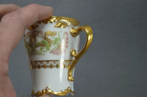 リモージュ　プーヤ　アール・ヌーヴォー　チョコレートカップ　カーネーション　金彩