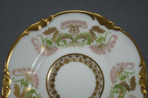 リモージュ　プーヤ　アール・ヌーヴォー　チョコレートカップ　カーネーション　金彩