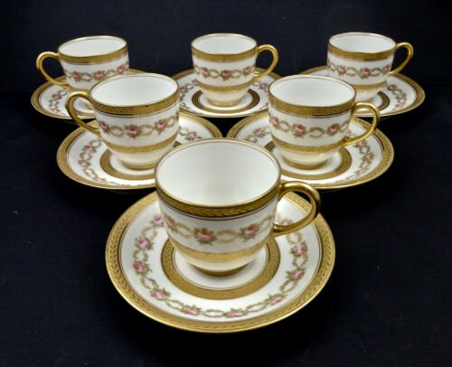 リモージュ　プーヤ　デミタスカップ＆ソーサー　6点セット　バラ　金彩