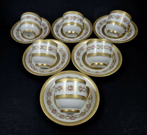 リモージュ　プーヤ　デミタスカップ＆ソーサー　6点セット　バラ　金彩