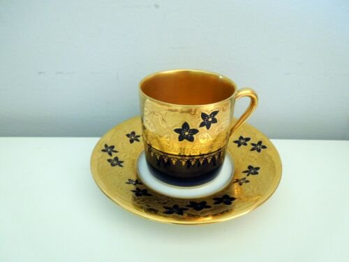 リモージュ　デミタスカップ＆ソーサーセット　レイズドゴールド　花柄