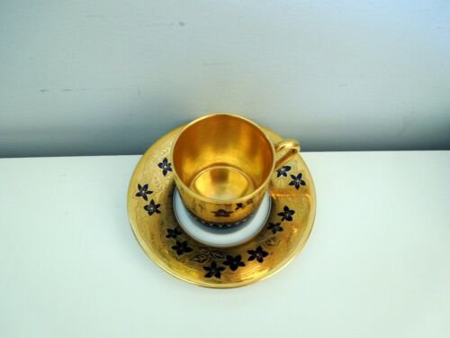 リモージュ　デミタスカップ＆ソーサーセット　レイズドゴールド　花柄