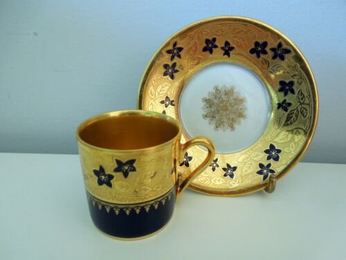 リモージュ　デミタスカップ＆ソーサーセット　レイズドゴールド　花柄