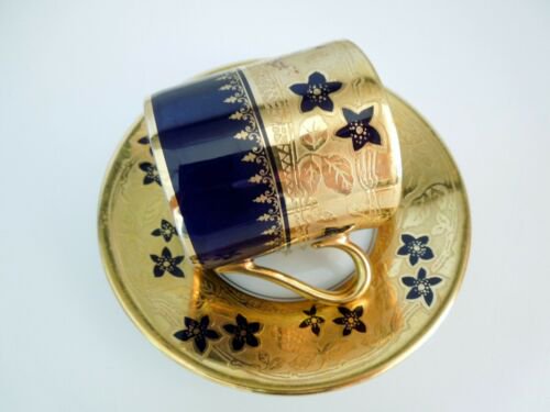 リモージュ　デミタスカップ＆ソーサーセット　レイズドゴールド　花柄