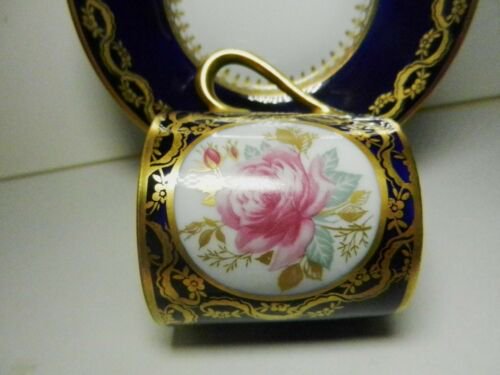 リモージュ　デミタスカップ＆ソーサーセット　コバルトブルー　バラ