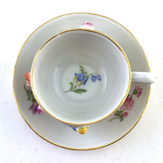 マイセン　カップ＆ソーサー　花の飾り付き　20世紀初期　ドイツ製