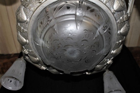 ミューラー兄弟　アールデコ様式シャンデリア　ニッケル・ガラス