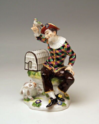 マイセン人形　道化師　鳥　猫　モデルナンバー456　1880年