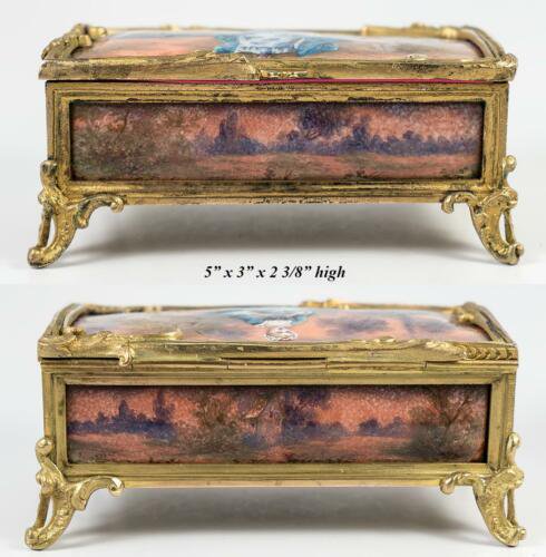 希少品　アンティーク　フランス製　窯焼き　エナメル　ジュエリーボックス　ショコラティエの署名入り