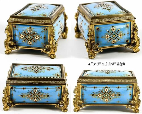 空色　アンティーク　タハン　パリ　フランス製　窯焼き　エナメル　ジュエリーボックス