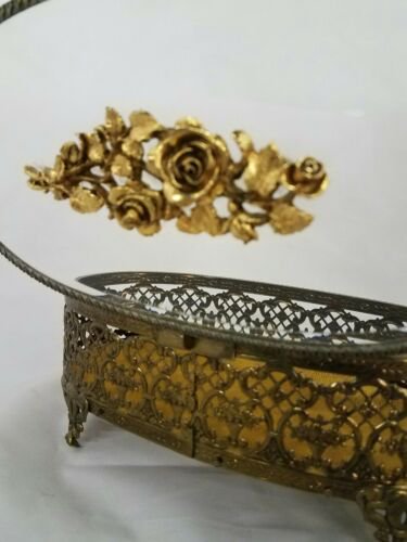 アンティーク　金メッキ　線条細工　ガラスケース　ジュエリーボックス