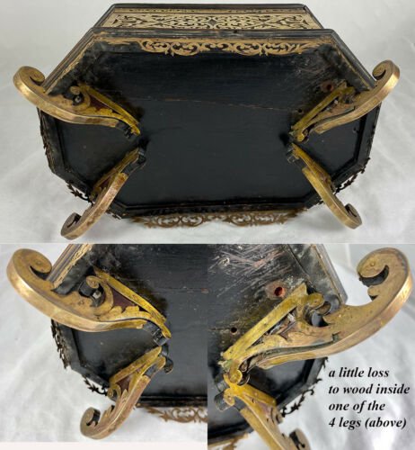 アンティーク　フランス製　ブール装飾　ジュエリーボックス　26ｃｍ　八角形　真鍮　クルミの木の台