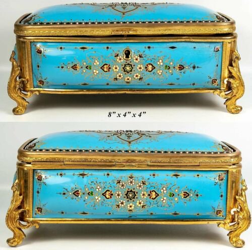 美品　大サイズ　アンティーク　フランス製　窯焼き　エナメル　20ｃｍ　ジュエリーボックス　小物入れ　セーブル