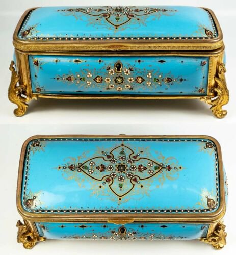 美品　大サイズ　アンティーク　フランス製　窯焼き　エナメル　20ｃｍ　ジュエリーボックス　小物入れ　セーブル