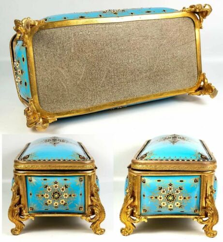 美品　大サイズ　アンティーク　フランス製　窯焼き　エナメル　20ｃｍ　ジュエリーボックス　小物入れ　セーブル