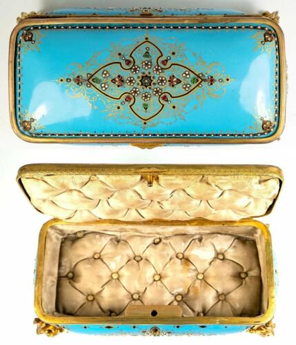美品　大サイズ　アンティーク　フランス製　窯焼き　エナメル　20ｃｍ　ジュエリーボックス　小物入れ　セーブル
