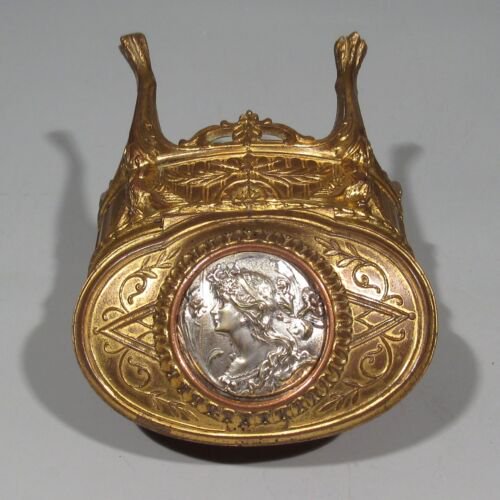 アンティーク　フランス製　ジュエリーボックス　アールヌーヴォー　   メダルデザイン　鷲　女性の肖像