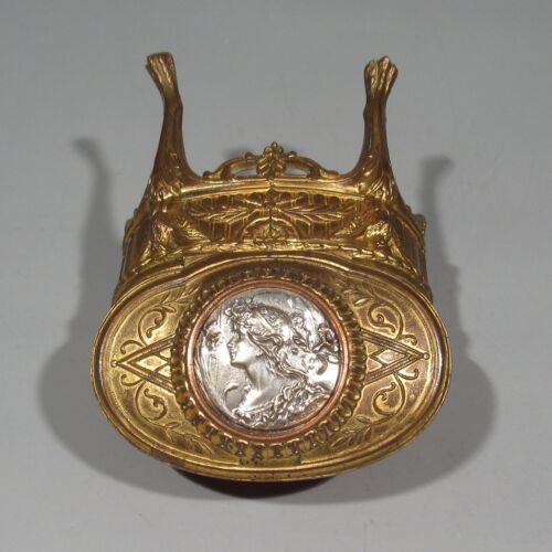 アンティーク　フランス製　ジュエリーボックス　アールヌーヴォー　   メダルデザイン　鷲　女性の肖像