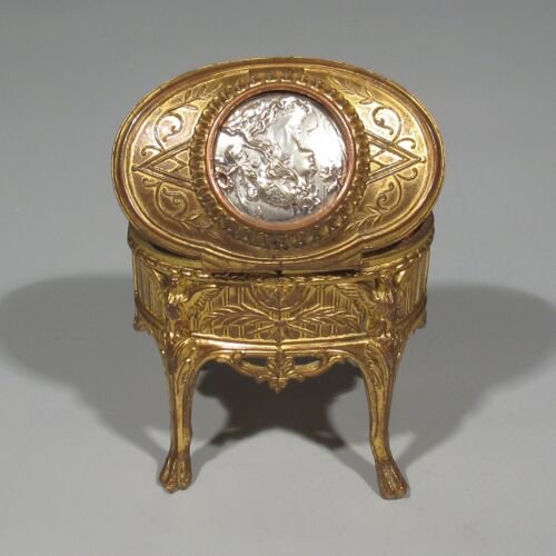 アンティーク　フランス製　ジュエリーボックス　アールヌーヴォー　   メダルデザイン　鷲　女性の肖像