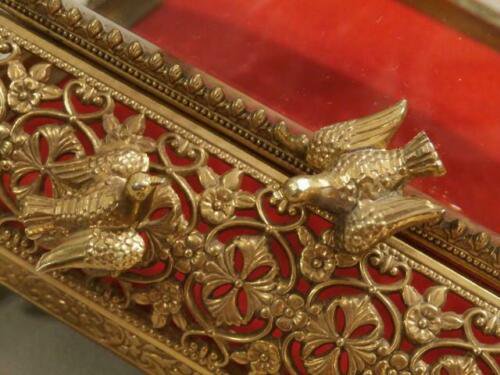 ヴィンテージ　真鍮　線条細工　金メッキ　ジュエリーボックス　小物入れ　天使　小鳥　鳩