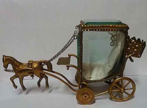 超希少品　馬と馬車　アンティーク　金メッキ　ジュエリーボックス　香水瓶立て