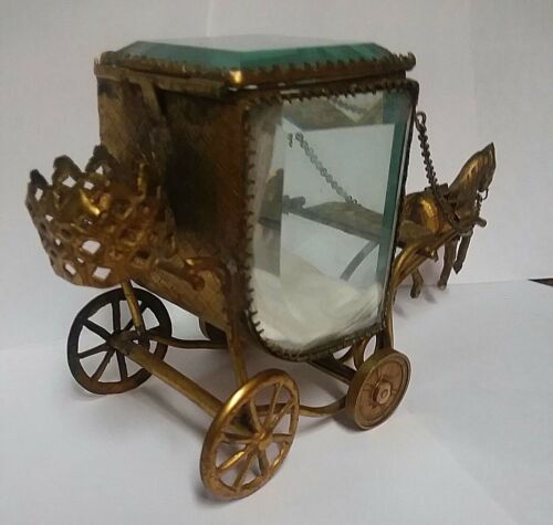 超希少品　馬と馬車　アンティーク　金メッキ　ジュエリーボックス　香水瓶立て