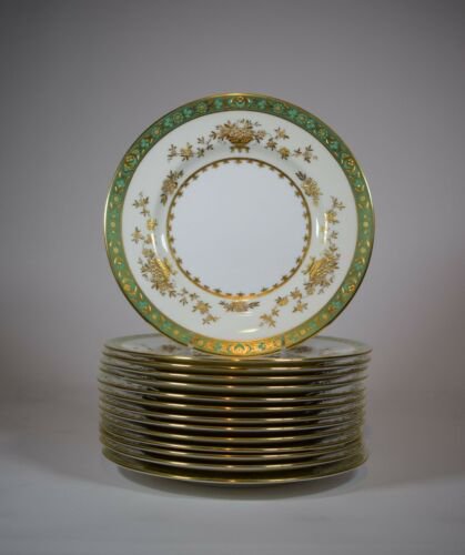 12枚セット　ミントン　立体的　金　緑　デザート皿　ティファニー