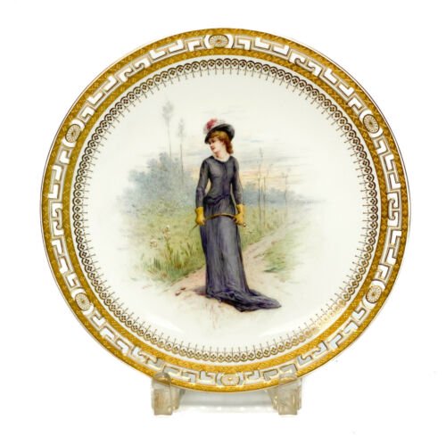 ミントン　イギリス　手描き絵付け　飾り皿　アントン・ブルミエール　女性像