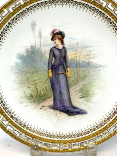 ミントン　イギリス　手描き絵付け　飾り皿　アントン・ブルミエール　女性像