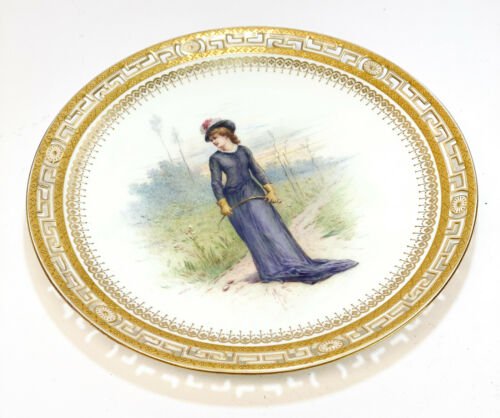 ミントン　イギリス　手描き絵付け　飾り皿　アントン・ブルミエール　女性像