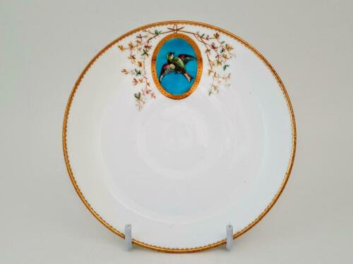 美品　アンティーク　ミントン　青　セレステ　エナメル加工　鳥　飾り棚　カップとソーサー　1875年