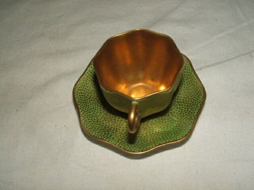 コールポート　ヴィンテージ　ミニチュア　緑　金メッキ　八角形　カップとソーサー　美品