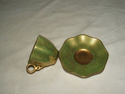 コールポート　ヴィンテージ　ミニチュア　緑　金メッキ　八角形　カップとソーサー　美品