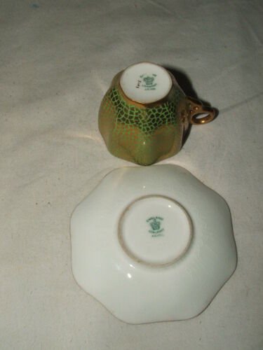 コールポート　ヴィンテージ　ミニチュア　緑　金メッキ　八角形　カップとソーサー　美品