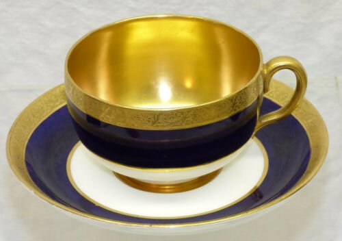 アンティーク　コールポート　コバルトブルー　ゴールド　カップとソーサー