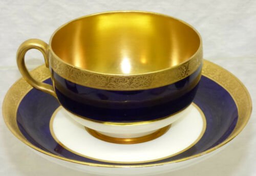 アンティーク　コールポート　コバルトブルー　ゴールド　カップとソーサー