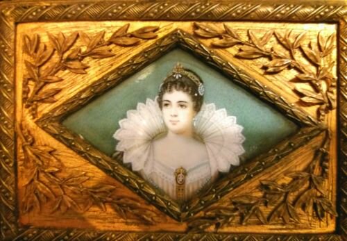 アンティーク　フランス製　金メッキ　ブロンズ　ジュエリーボックス　ミニチュア　肖像画