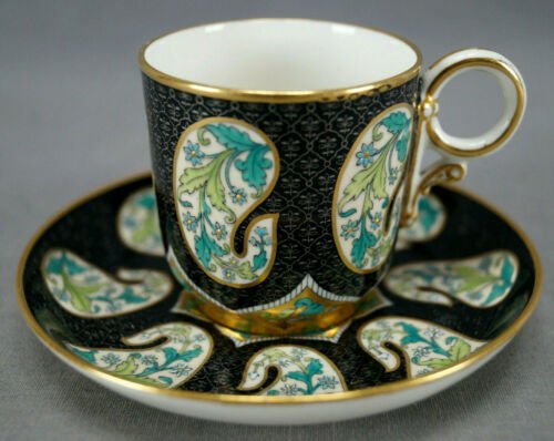 ロイヤルウースター　青と緑　花柄　黒　プラチナ　ゴールド　デミタスカップ　1880年頃