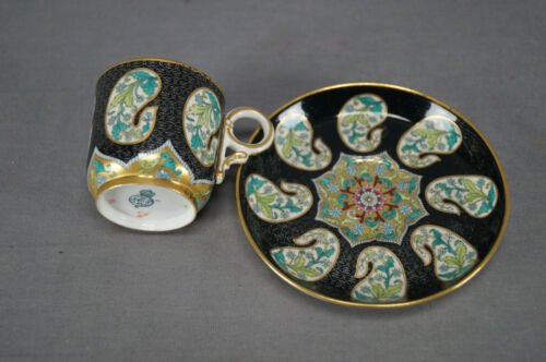 ロイヤルウースター　青と緑　花柄　黒　プラチナ　ゴールド　デミタスカップ　1880年頃