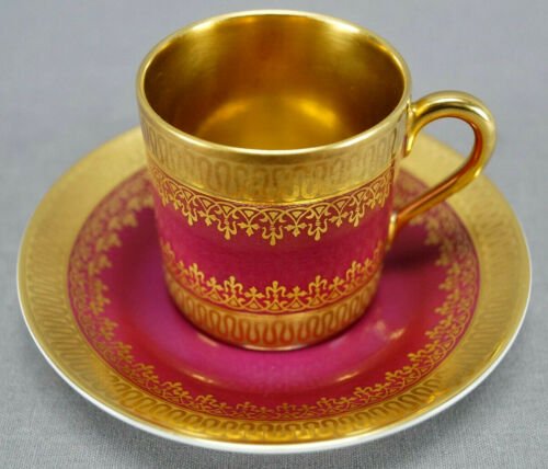 ヨハン・アビランド　金メッキ　豪華　マルーン色　デミタスカップとソーサー