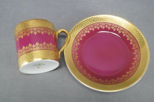 ヨハン・アビランド　金メッキ　豪華　マルーン色　デミタスカップとソーサー