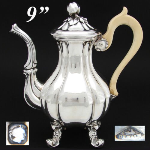 アンティーク　フランス製　スターリングシルバー　耽美　コーヒーポット　ティーポット　丸みを帯びたデザイン