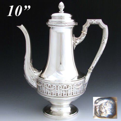 アンティーク　フランス製　25.5cm　スターリングシルバー　耽美　コーヒーポット　ティーポット　クラシック・スタイル　帝政様式